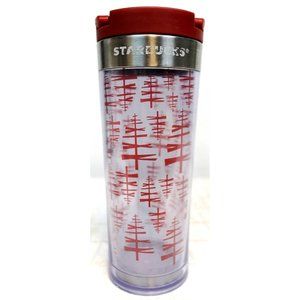 Starbucks 2009 Clear Hot Cold Travel Tumbler 12 oz Plastic Red Christmas Trees